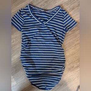 Blue and White Striped Maternity Tee